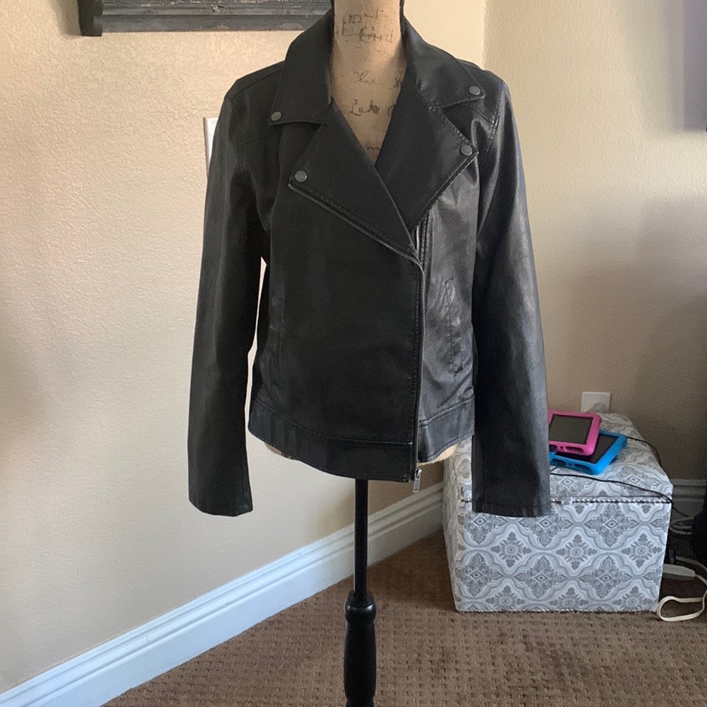Black faux leather moto jacket